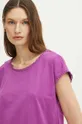 fioletowy T-shirt bawełniany damski z ozdobną aplikacją kolor fioletowy