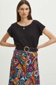 T-shirt bawełniany damski z ozdobną aplikacją kolor czarny czarny RS24.TSD091