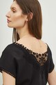 T-shirt bawełniany damski z ozdobną aplikacją kolor czarny RS24.TSD091 czarny
