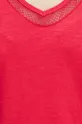 T-shirt bawełniany damski z ozdobnymi wstawkami kolor różowy Damski
