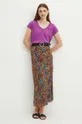 T-shirt bawełniany damski z ozdobnymi wstawkami kolor fioletowy fioletowy