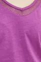 T-shirt bawełniany damski z ozdobnymi wstawkami kolor fioletowy Damski