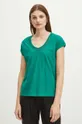 T-shirt bawełniany damski z ozdobnymi wstawkami kolor zielony zielony