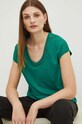 T-shirt bawełniany damski z ozdobnymi wstawkami kolor zielony zielony RS24.TSD093