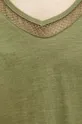 T-shirt bawełniany damski z ozdobnymi wstawkami kolor zielony Damski