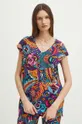 multicolor T-shirt bawełniany damski wzorzysty kolor multicolor
