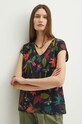 T-shirt bawełniany damski wzorzysty kolor czarny czarny RS24.TSD096
