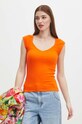 T-shirt bawełniany damski z domieszką elastanu prążkowany kolor pomarańczowy pomarańczowy RS24.TSD0A1
