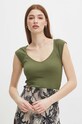 T-shirt bawełniany damski z domieszką elastanu prążkowany kolor zielony zielony RS24.TSD0A1