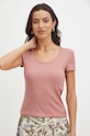T-shirt damski prążkowany z domieszką elastanu i modalu kolor różowy różowy RS24.TSD0B3
