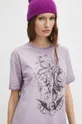 T-shirt bawełniany damski z kolekcji Zodiak - Panna kolor fioletowy fioletowy