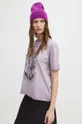 T-shirt bawełniany damski z kolekcji Zodiak - Panna kolor fioletowy Damski