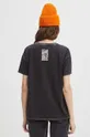 szary T-shirt bawełniany damski z kolekcji Zodiak - Lew kolor szary