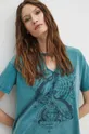 T-shirt bawełniany damski z kolekcji Zodiak - Ryby kolor turkusowy turkusowy