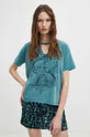T-shirt bawełniany damski z kolekcji Zodiak - Ryby kolor turkusowy Damski