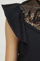 T-shirt bawełniany damski z ozdobną aplikacją z koronki kolor czarny Damski