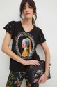 Bavlnené tričko dámske z kolekcie Eviva L'arte čierna farba čierna