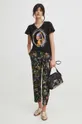 T-shirt bawełniany damski z kolekcji Eviva L'arte kolor czarny 100 % Bawełna