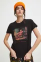 T-shirt bawełniany damski z domieszką elastanu z kolekcji Eviva L'arte kolor czarny czarny