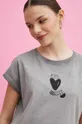 szary T-shirt bawełniany damski by Magda Danaj - Porysunki kolor szary