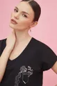czarny T-shirt bawełniany damski by Magda Danaj - Porysunki kolor czarny