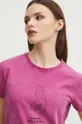różowy T-shirt bawełniany damski z kolekcji Dzień Kota kolor różowy
