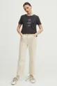 T-shirt bawełniany damski z kolekcji Dzień Kota kolor szary szary