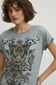 T-shirt bawełniany damski z nadrukiem kolor szary szary RS24.TSD402