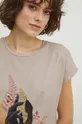 Bavlnené tričko dámske z kolekcie Graphics Series béžová farba Dámsky