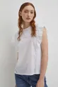 biały T-shirt bawełniany damski z ozdobną aplikacją kolor biały