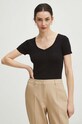 T-shirt damski sweterkowy kolor czarny czarny RS24.TSD504