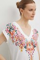 T-shirt bawełniany damski z nadrukiem kolor kremowy kremowy RS24.TSD507