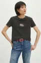 czarny T-shirt bawełniany damski z efektem sprania kolor czarny