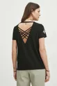 T-shirt bawełniany damski z ozdobnym haftem kolor czarny 100 % Bawełna
