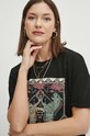 T-shirt bawełniany damski z nadrukiem kolor czarny czarny RS24.TSD603