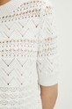 T-shirt bawełniany damski z domieszką elastanu ażurowy kolor beżowy RS24.TSD609 beżowy