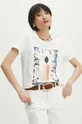 T-shirt bawełniany damski z domieszką elastanu z kolekcji Jerzy Nowosielski x Medicine kolor biały biały