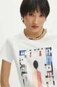 T-shirt bawełniany damski z domieszką elastanu z kolekcji Jerzy Nowosielski x Medicine kolor biały Damski