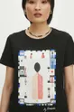 T-shirt bawełniany damski z domieszką elastanu z kolekcji Jerzy Nowosielski x Medicine kolor czarny Damski