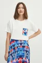 T-shirt bawełniany damski z domieszką elastanu z kolekcji Jerzy Nowosielski x Medicine kolor beżowy beżowy