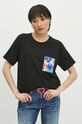 T-shirt bawełniany damski z domieszką elastanu z kolekcji Jerzy Nowosielski x Medicine kolor czarny RS24.TSD669 czarny RS24