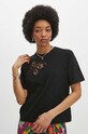 T-shirt bawełniany damski z domieszką elastanu z aplikacją kolor czarny czarny RS24.TSD703