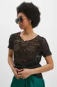 T-shirt bawełniany damski ażurowy kolor czarny Materiał główny: 100 % Bawełna