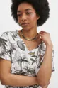 beżowy T-shirt bawełniany damski z domieszką elastanu wzorzysty kolor beżowy