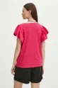 T-shirt bawełniany damski z ozdobną aplikacją kolor różowy 100 % Bawełna