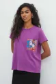 T-shirt bawełniany damski z nadrukiem z kolekcji Jane Tattersfield x Medicine kolor fioletowy fioletowy