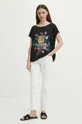 T-shirt bawełniany damski z domieszką elastanu z kolekcji Jane Tattersfield x Medicine kolor czarny 95 % Bawełna, 5 % Elastan