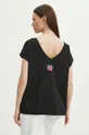 czarny T-shirt bawełniany damski z domieszką elastanu z kolekcji Jane Tattersfield x Medicine kolor czarny