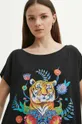T-shirt bawełniany damski z domieszką elastanu z kolekcji Jane Tattersfield x Medicine kolor czarny Damski
