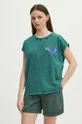 Bavlnené tričko dámske z kolekcie Jane Tattersfield x Medicine zelená farba tyrkysová